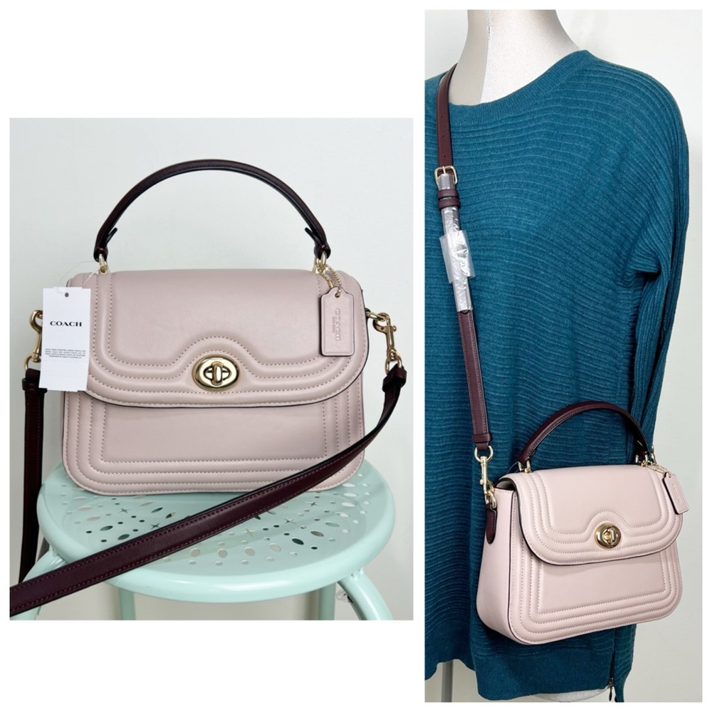 Coach Marlie Top Handle Satchel In Colorblock w/ Border Quilting Leather Tan New - Picture 3 of 15
